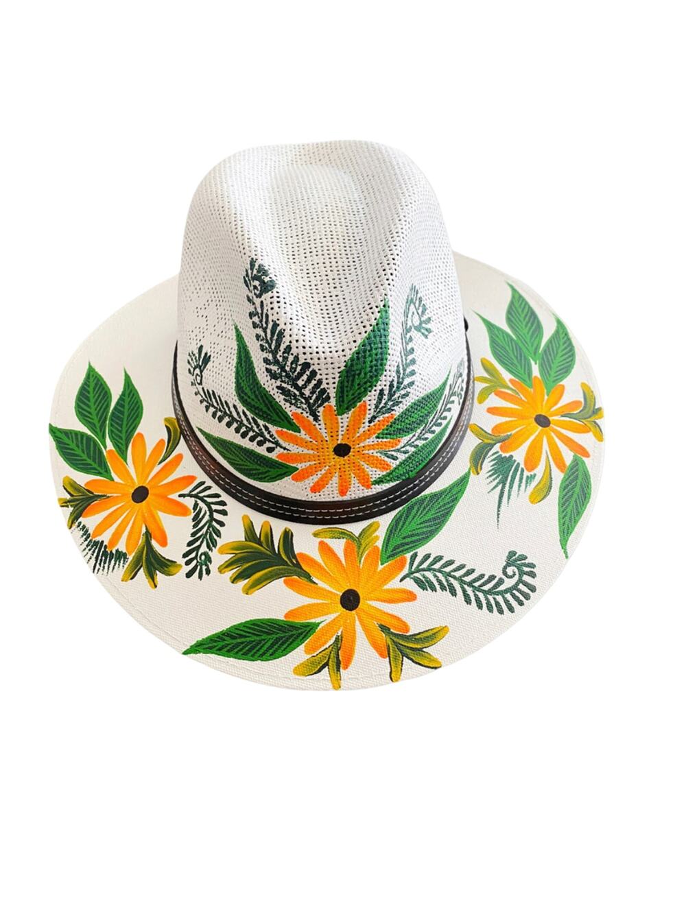 MEXICAN Artisanal Hat Hand Painted Fedora Floral Sombrero Panama Bohemian Large